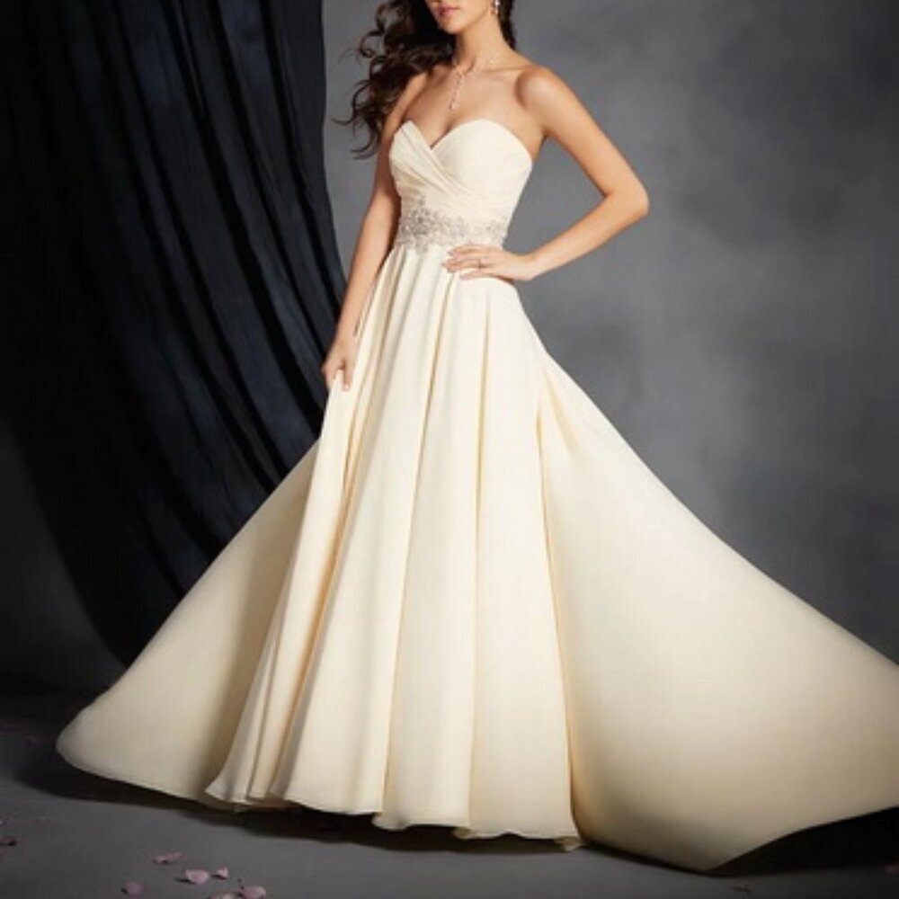 Alfred Angelo Champagne Embellished Strapless Wedding Gown